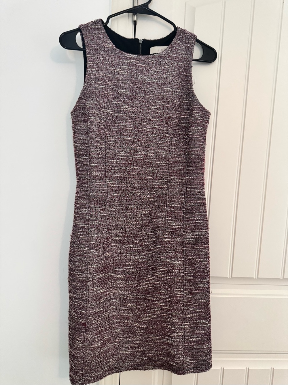 LOFT Plum-Tone Tweed Sleeveless Midi Dress